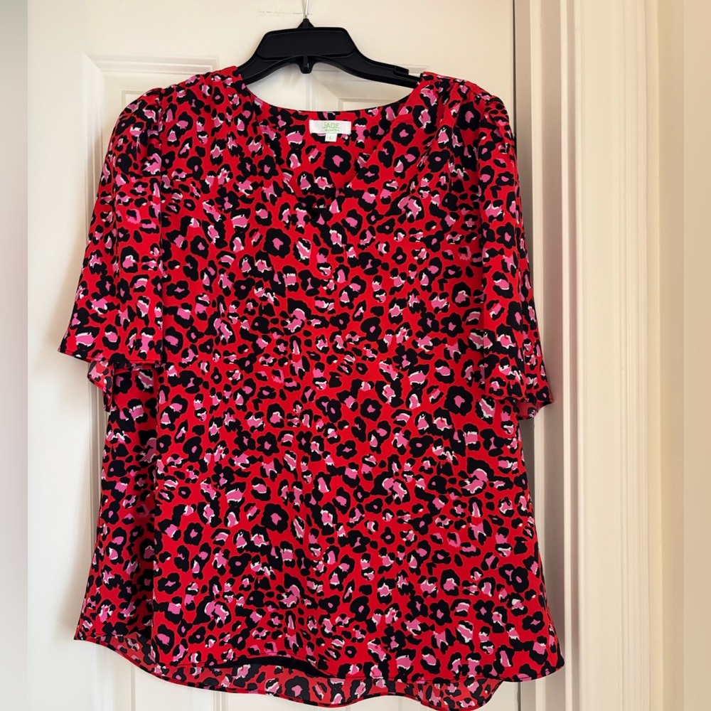 Jade Red and Black Leopard Print Women's Top size L